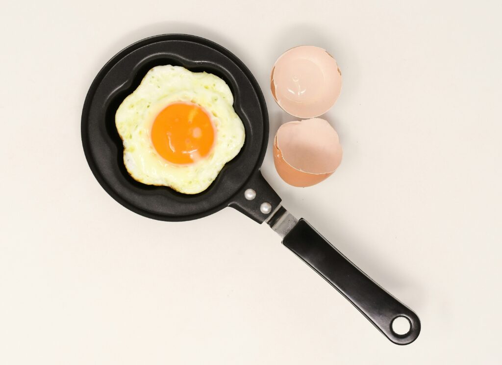 telur, telur ceplok, sunny side up, pan, telur mata sapi