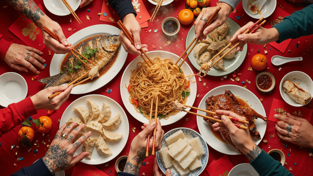 Yu Sheng prosperity toss salad during Chinese New Year celebration